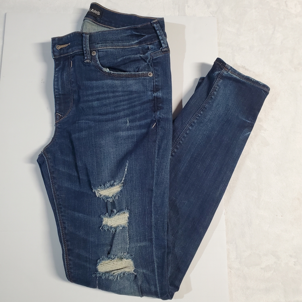 Express Dark Blue Distressed Skinny Jeans